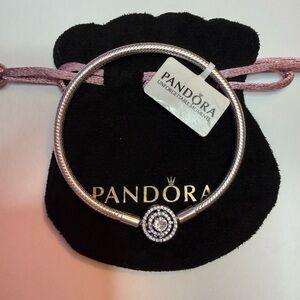 Authentic PANDORA 925 Silver Halo Snake Chain Charm Bracelet 590038C01 6.9 inch